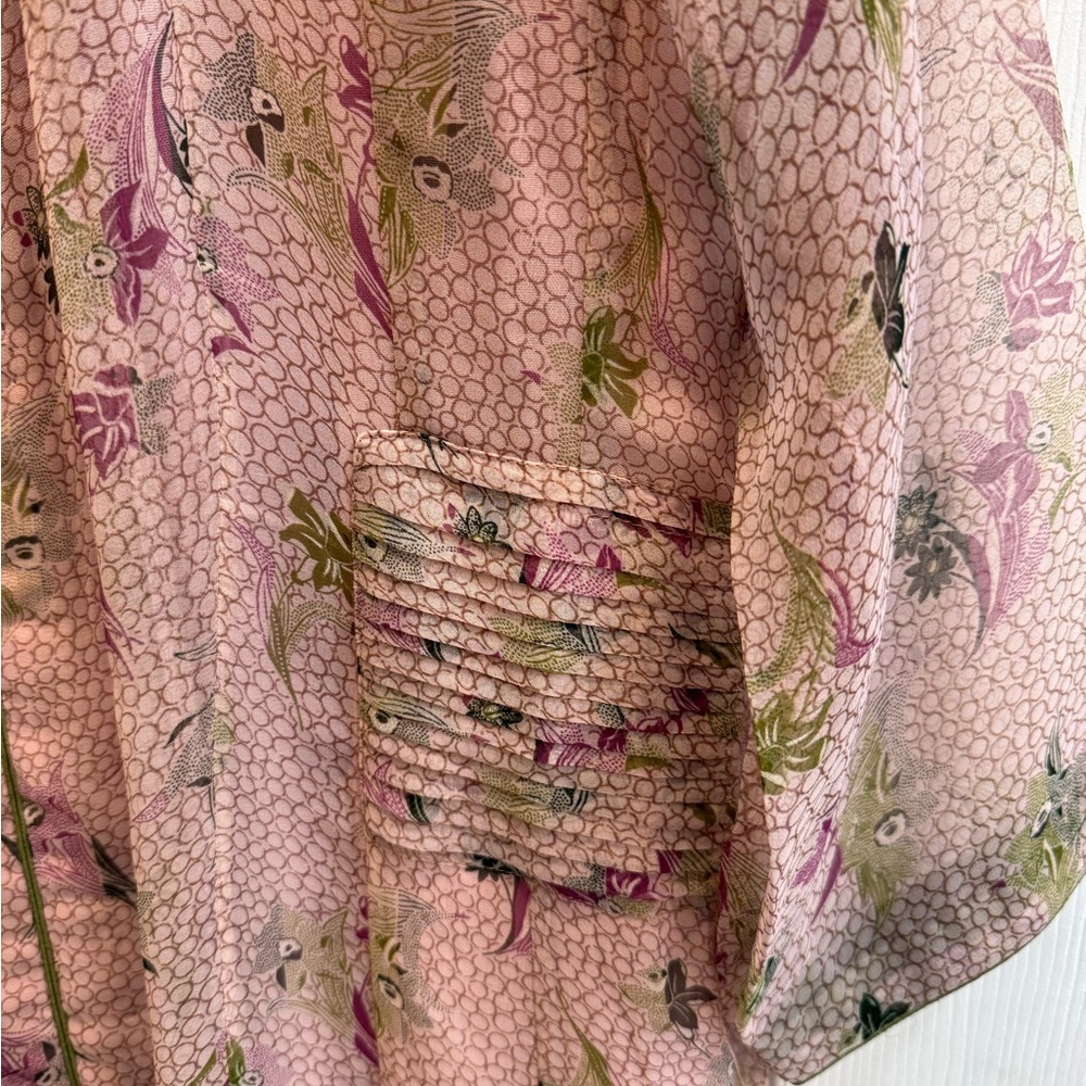 Indian/Punjabi/PakistaniPink Floral Button-Front long Dress with wide leg plazzo - Picture 8 of 9